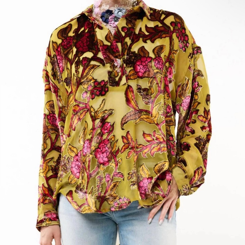 NWT Aratta Velvet Burnout Floral Long Sleeve  & V-Neck Women's Top